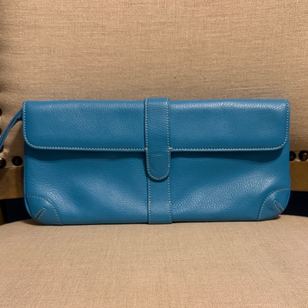 LOFT Teal Leather Wristlet/Clutch